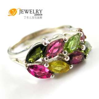   LOVELY 1.9ct Genuine Multicolor Tourmaline Ring 925 Sterling Silver