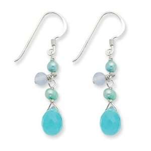   Blue Topaz/Agate/Blue/Freshwater Cultured Pearl Earrings: Jewelry