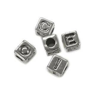  Plastic Alphabet Beads Silver Cubes 7mm w/ Vertical Holes 