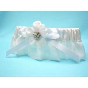  Silk Wedding Garter with Silk Flower and Crystal Center 