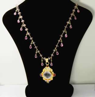 20K GF Rose Quartz Kunzite Peridot Pink Zircon Necklace  