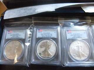 2011 MS PR 70 FIRST STRIKE PCGS 25 ANNIVERSARY SILVER EAGLE 5 COIN SET 