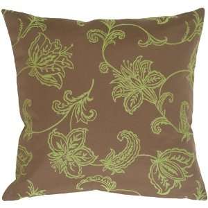 Pillow Decor   Lime Floral on Charcoal Brown 19x19 Decorative Throw 