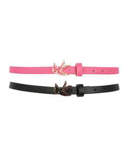 Black (Black) 2 Pack Pink and Black Skinny Belt With Bird Buckle 
