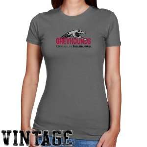 Indianapolis Greyhounds Ladies Charcoal Distressed Logo Vintage Slim 