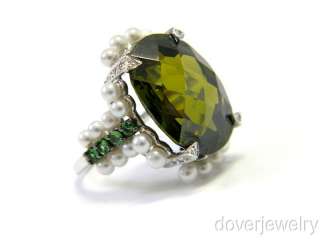   00ct Diamond Green Citrine Tsavorite Pearl 18k Gold Ring NR  