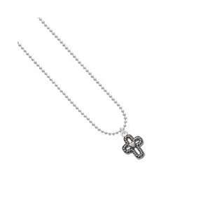  Cross with Rope Border and Heart Ball Chain Charm Necklace 