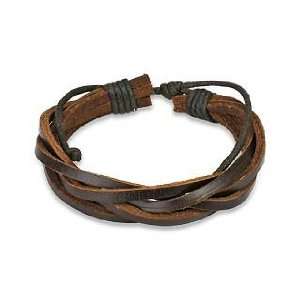 Genuine Brown Leather Braided Bracelet For Men or Women   Adjustable 