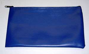 Zippered Leatherette Vinyl Bank Deposit Bag Blue  