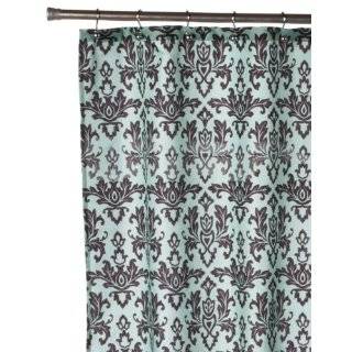   & Teal Blue Toile Fabric Shower Curtain Fleur De Lis: Home & Kitchen