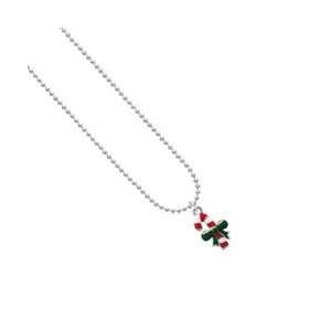  Candy Cane with Green Bow Ball Chain Charm Necklace 