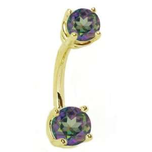   Navel Ring with Matching Genuine Round Mystic Topaz stones: Jewelry