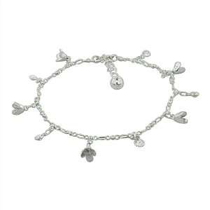   Silver Anklet with Flower and Crystal Charms Size 9 10 Jewelry