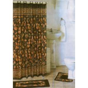   Gold Leaves Bathroom Rug Shower Curtain Mat / Rings: Home & Kitchen