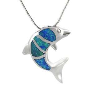  Sterling Silver Blue Opal Jumping Frog Necklace: Jewelry