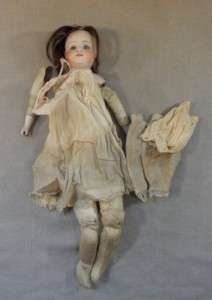 15 Antique Bisque Doll #3 Antique Clothes German Kid Leather Body 