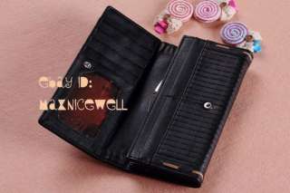 Womens Button PU Leather Bowknot Weaving Wallet Clutch Purse Lady 