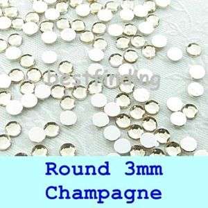 Flat Back Gems Round 3mm Nail Art Rhinestones Pick Quantity Champagne 
