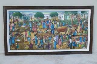   PAINTING MARKET SCENE W MANY PEOPLE BY WILSON BIGAUD 23 x 45 IN