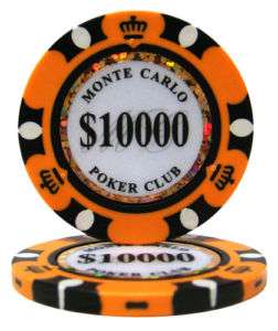 50 $10,000 Monte Carlo Clay Poker Chips 14 Table Grams  