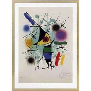 Joan Miro Poster Kunstdruck und Holz Rahmen   Singender Fisch (80 x 