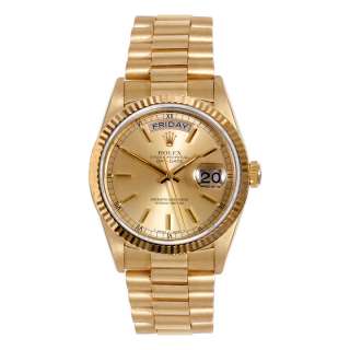 Original Rolex Mens 18K Yellow Gold President Day Date Champagne 