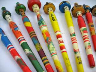    Painted Carved Face WOOD WOODEN Mexico Mexican Ball PENS PEN  