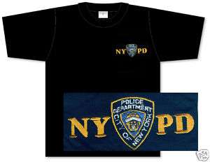 NEW BLACK NYPD POLICE T SHIRT w/ Embroidered Badge  