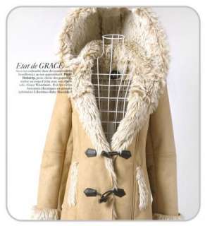 Beautiful Horn Botton Complex Sheep Fur Warming Winter Hooded Coat 