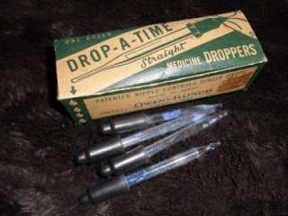   box of 4 DROP A TIME glass medicine droppers Owens Illinois  