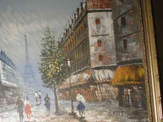 Lg Oil / Canvas Paris Street w/ Eiffel Tower by Burnett  