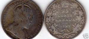1909 Canada Silver Quarter Edward VII  