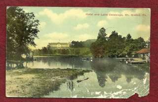 1911 MT GRETNA, PA POSTCARD   HOTEL AND LAKE   DAMAGED  