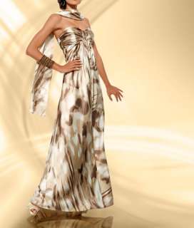 Elegantes Satin Kleid Abendkleid mit Trägern und Schal ☆ Taupe 