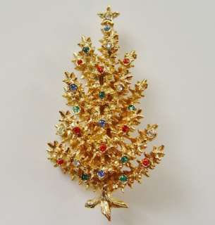  Christmas Tree Brooch Pin Measures 2 3/8 inches Gold~tone 