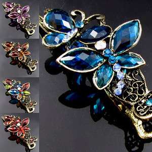   FREE SHIPPING, 1 rhinestone crystal antiqued butterfly hair clamp cli