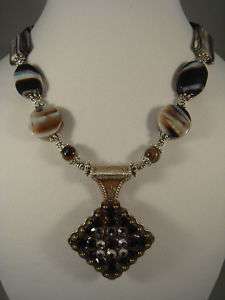 Western Rodeo Cowgirl Concho Necklace   Striped Agate  