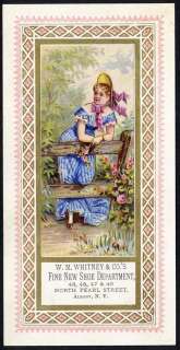 SHOE TRADE CARD   VICTORIAN LADY IN BLUE   1880s  