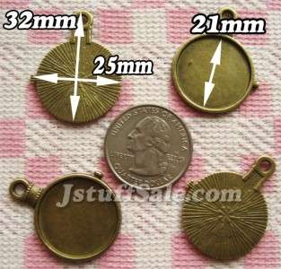 10 Cameo cabochon settings frame charms pocket watch clock shape 21mm 