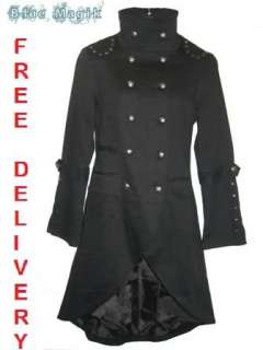 Black Gothic Military Brocade Indie Steampunk Long Coat  