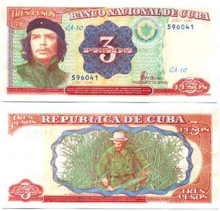 BANCONOTE DI CHE GUEVARA 3 PESOS CUBA 1988 1995 2004  