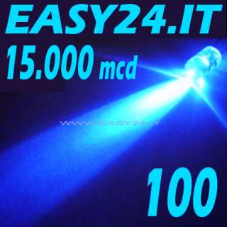 100 LED ALTA LUMINOSITA BLU 15000 MCD 5MM 5 10 25 50 MM  
