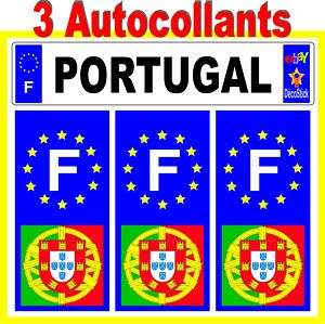   3 Autocollant Portugal FPF Foot Plaque Immatriculation