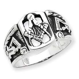  Sterling Silver Antiqued Masonic Ring Jewelry