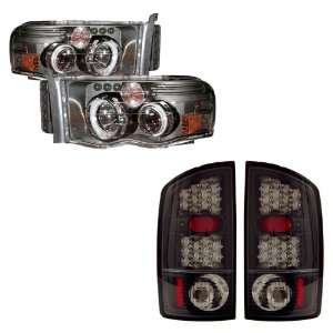 02 05 Dodge Ram Black CCFL Halo Projector Headlights + LED Tail Lights 