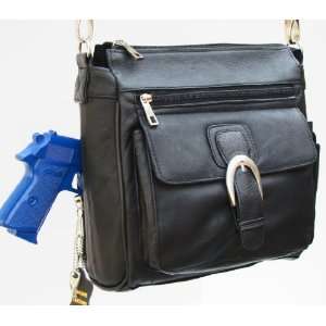  Concealed Carry Purse   Black Leather Locking CCW Gun Bag 