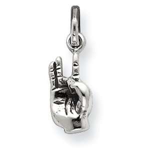  Sterling Silver Antiqued Hand Symbol Charm Jewelry