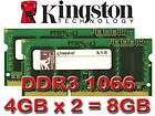 Kingston 8GB 8G(4GB 4G x 2) DDR 3 1066MHz SODIMM Laptop Notebook 