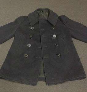 Vintage 1940s WWII 10 Button Wool NAVY Pea Coat  