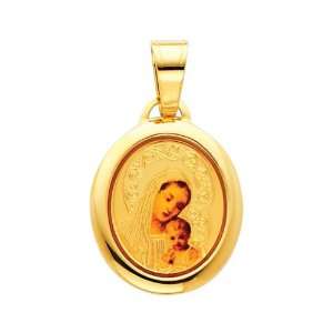 14K Yellow Gold Religious Blessed Virgin Mary and Baby Jesus Enamel 